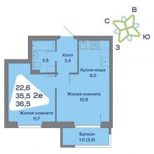 2-комн. евро квартира в ЖК Миниполис, 36.50 м²