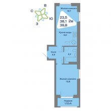 2-комн. евро квартира в ЖК Миниполис, 39.80 м²