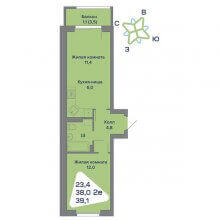 2-комн. евро квартира в ЖК Миниполис, 39.10 м²
