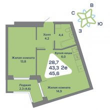 2-комн. евро квартира в ЖК Миниполис, 45.60 м²