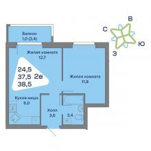 2-комн. евро квартира в ЖК Миниполис, 38.50 м²