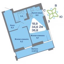 2-комн. евро квартира в ЖК Миниполис, 36.80 м²