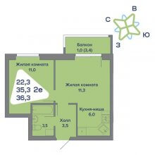 2-комн. евро квартира в ЖК Миниполис, 36.30 м²
