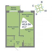 2-комн. евро квартира в ЖК Миниполис, 41.70 м²