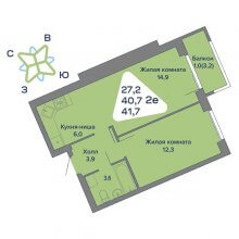 2-комн. евро квартира в ЖК Миниполис, 41.70 м²