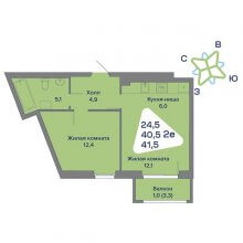 2-комн. евро квартира в ЖК Миниполис, 41.50 м²