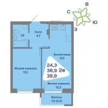 2-комн. евро квартира в ЖК Миниполис, 39.90 м²