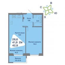 2-комн. евро квартира в ЖК Миниполис, 42.90 м²
