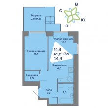 2-комн. евро квартира в ЖК Миниполис, 44.40 м²