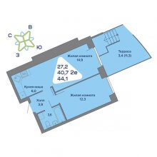 2-комн. евро квартира в ЖК Миниполис, 44.10 м²