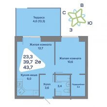 2-комн. евро квартира в ЖК Миниполис, 43.70 м²