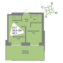 2-комн. евро квартира в ЖК Миниполис, 42.10 м²