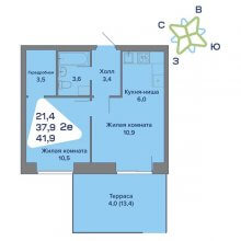 2-комн. евро квартира в ЖК Миниполис, 41.90 м²