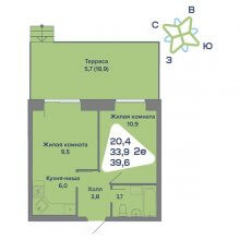 2-комн. евро квартира в ЖК Миниполис, 39.60 м²
