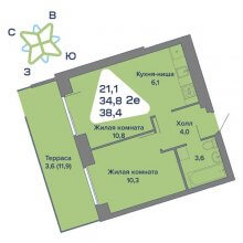 2-комн. евро квартира в ЖК Миниполис, 38.40 м²