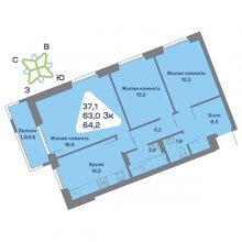 3-комн. квартира в ЖК Миниполис, 64.20 м²