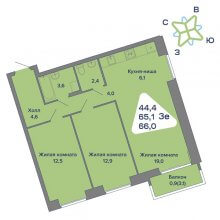 3-комн. евро квартира в ЖК Миниполис, 66.00 м²