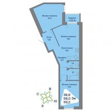 3-комн. евро квартира в ЖК Миниполис, 59.20 м²