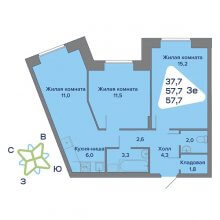 3-комн. евро квартира в ЖК Миниполис, 57.70 м²