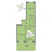 3-комн. евро квартира в ЖК Миниполис, 67.00 м²
