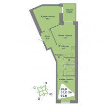 3-комн. евро квартира в ЖК Миниполис, 59.80 м²