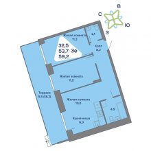3-комн. евро квартира в ЖК Миниполис, 59.20 м²