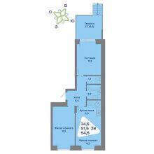3-комн. евро квартира в ЖК Миниполис, 54.60 м²