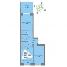 3-комн. евро квартира в ЖК Миниполис, 53.80 м²