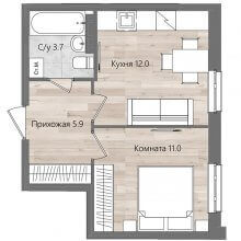 1-комн. квартира в ЖК Дом Стаханов, 32.60 м²