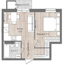 1-комн. квартира в ЖК Дом Стаханов, 33.25 м²