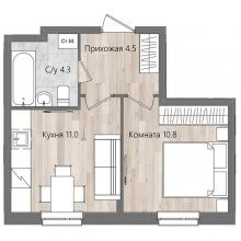1-комн. квартира в ЖК Дом Стаханов, 30.60 м²
