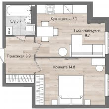 2-комн. евро квартира в ЖК Дом Стаханов, 39.20 м²