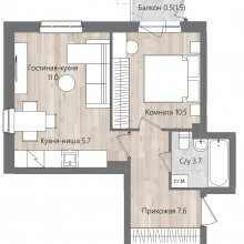 2-комн. евро квартира в ЖК Дом Стаханов, 38.95 м²