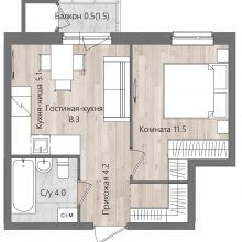2-комн. евро квартира в ЖК Дом Стаханов, 33.55 м²