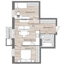 3-комн. евро квартира в ЖК Дом Стаханов, 46.95 м²