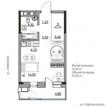 Студии в ЖК Дом на Карпинского 11, 37.22 м²
