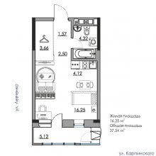 Студии в ЖК Дом на Карпинского 11, 37.54 м²