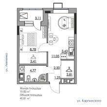 2-комн. евро квартира в ЖК Дом на Карпинского 11, 40.81 м²