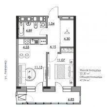 2-комн. евро квартира в ЖК Дом на Карпинского 11, 47.94 м²