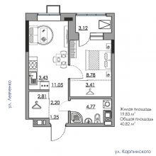 2-комн. евро квартира в ЖК Дом на Карпинского 11, 40.82 м²