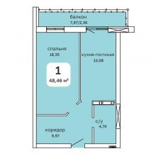 1-комн. квартира в ЖК Мост, 48.46 м²