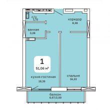 1-комн. квартира в ЖК Мост, 51.06 м²