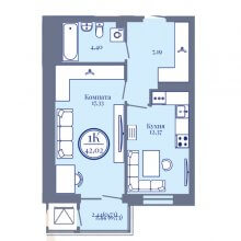 1-комн. квартира в ЖК Верн, 42.02 м²