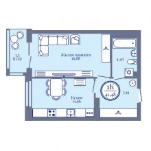 1-комн. квартира в ЖК Верн, 41.48 м²