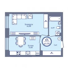 1-комн. квартира в ЖК Верн, 40.66 м²