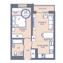 2-комн. евро квартира в ЖК Верн, 6.68 м²