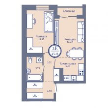 2-комн. евро квартира в ЖК Верн, 45.13 м²