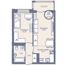 2-комн. евро квартира в ЖК Верн, 42.94 м²