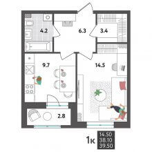 1-комн. квартира в ЖК Дом Дружба на Инженерной 36, 39.50 м²