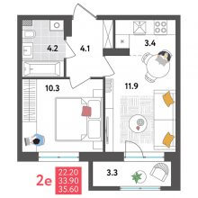 2-комн. евро квартира в ЖК Дом Дружба на Инженерной 36, 35.60 м²